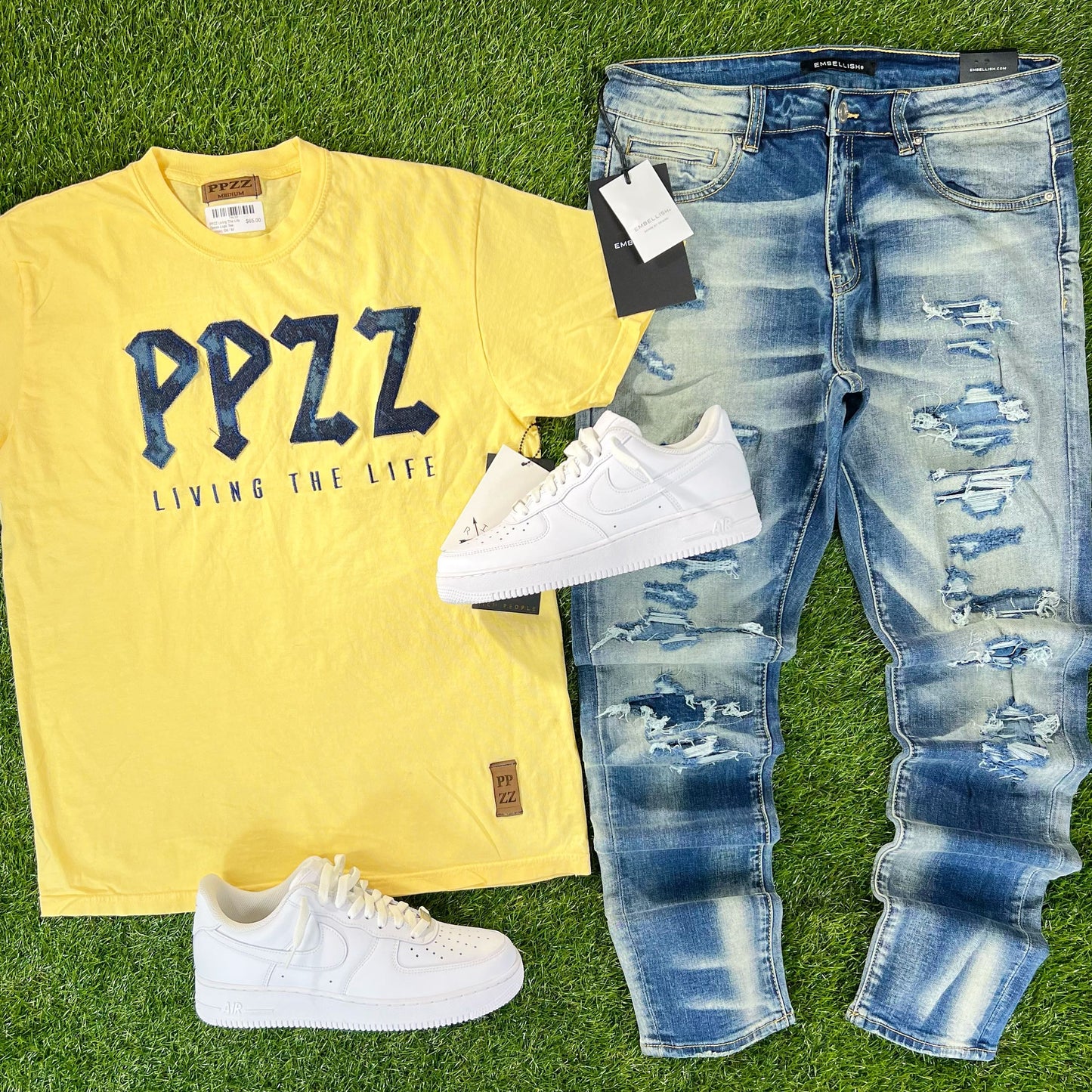 PPZZ Living The Life Denim Logo Tee (Lemon) /D6