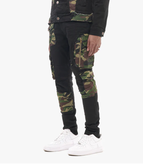 Cargo Camo Patched Denim (Black) /C9