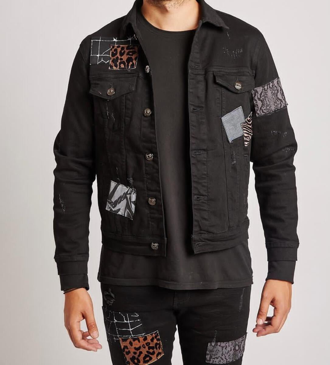 Da Vinci Patchwork Premium Denim Jacket (Black) /D7