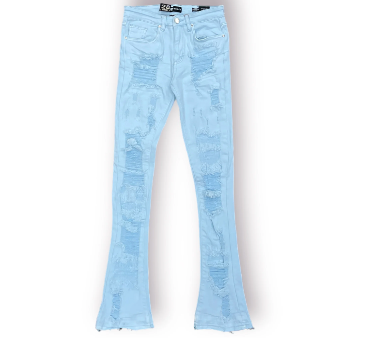 Solid Distressed Stacked Denim (Baby Blue) /C?