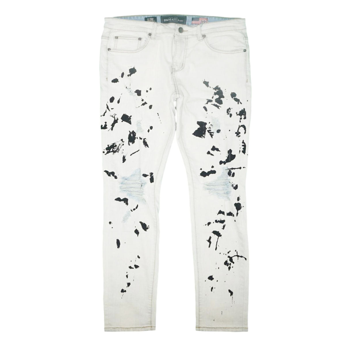 Salas Prem Distressed Stretch Splatter Denim (White) /C2